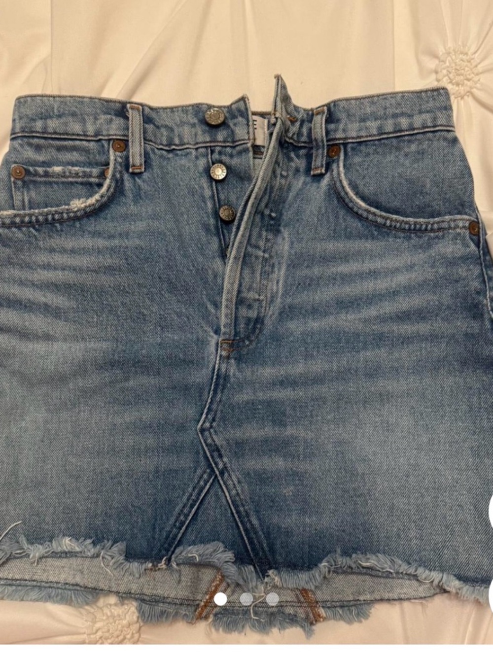 Agolde Light Wash Denim Mini Skirt with Button Front